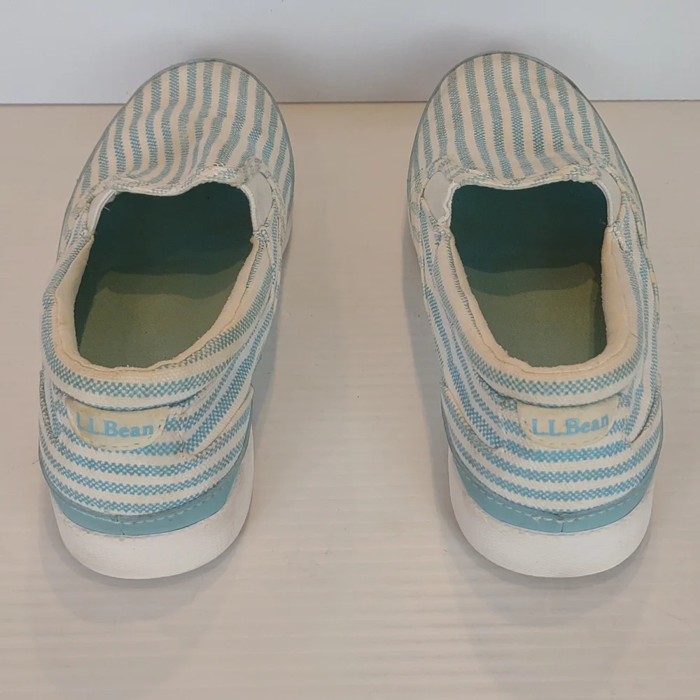 L.L. Bean Blue White Striped Canvas Slip-On